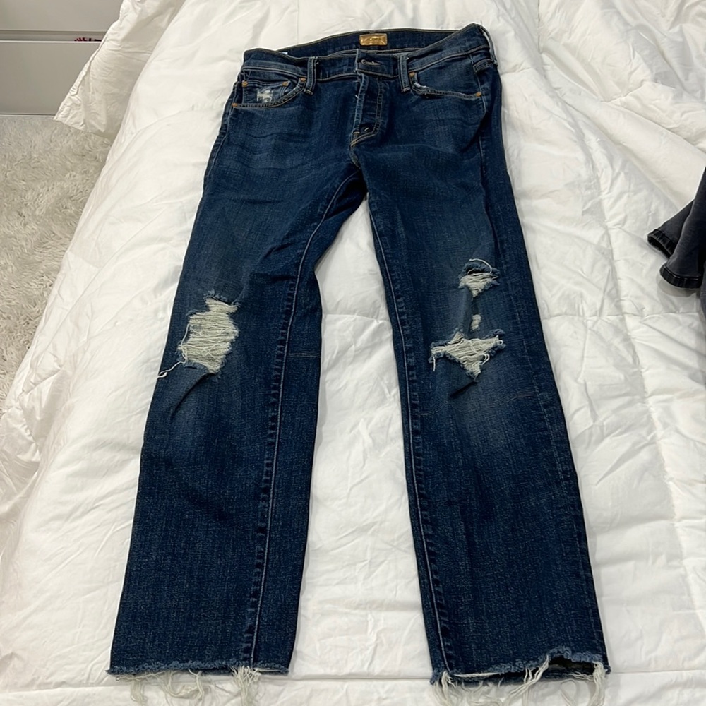 Gently Used Mother The Scrapper Ankle Fray Jeans in wash Wicked Wildflower